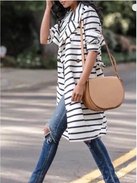 Madewell Jackets & Blazers - Madewell Parcel Trench Coat Off white black stripe small belt New NWT E9193 HTF